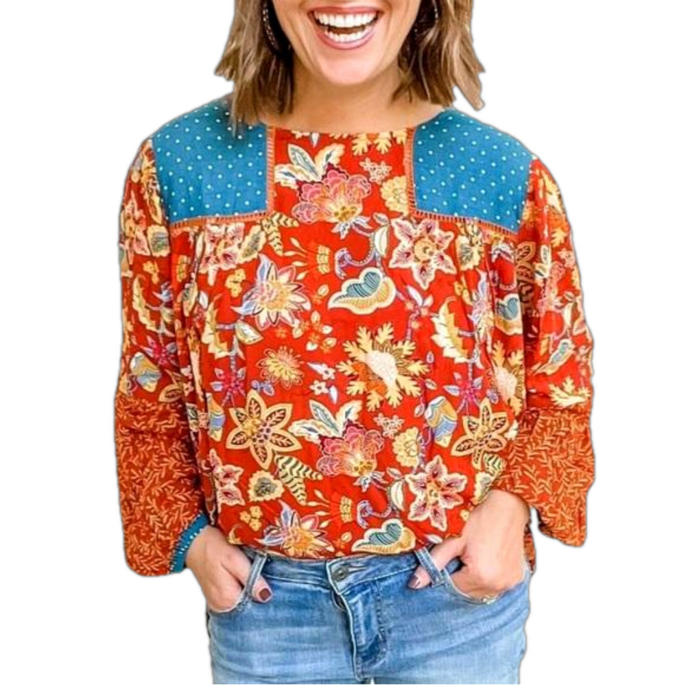 Matilda Jane NWT Garden Mums Mixed Print Floral Long Sleeve Top
